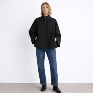 Rumi Bell Sleeve Bouclé Poncho JacketBlack