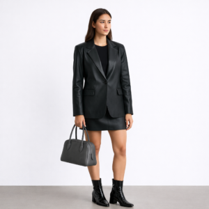 Corin Faux Leather Blazer Jacket-Black