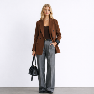 Myla Oversized Faux Leather Blazer JacketBrown