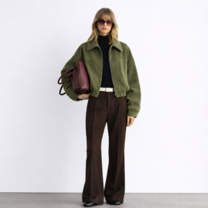 Roselle Batwing Textured Lined Oversize Jacket-Khaki