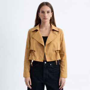 Cropped Double Breasted Trench Coat Khaki Belted Fall Jacket