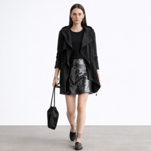 Draped Wide Asymmetrical Lapel Collar Hooded Jacket