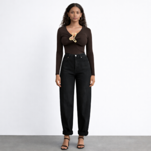 Karla Gold Jewellery Neckline Accent Long Sleeve Top-Brown