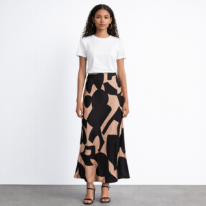 Sharon Satin Patterned Midaxi Skirt-Brown