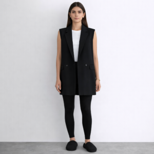 Tess Sleeveless Longline Blazer Vest-Black
