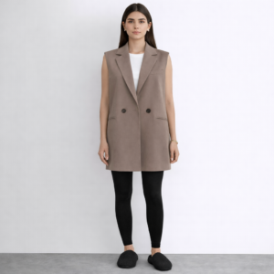 Tess Sleeveless Longline Blazer Vest-Mocha